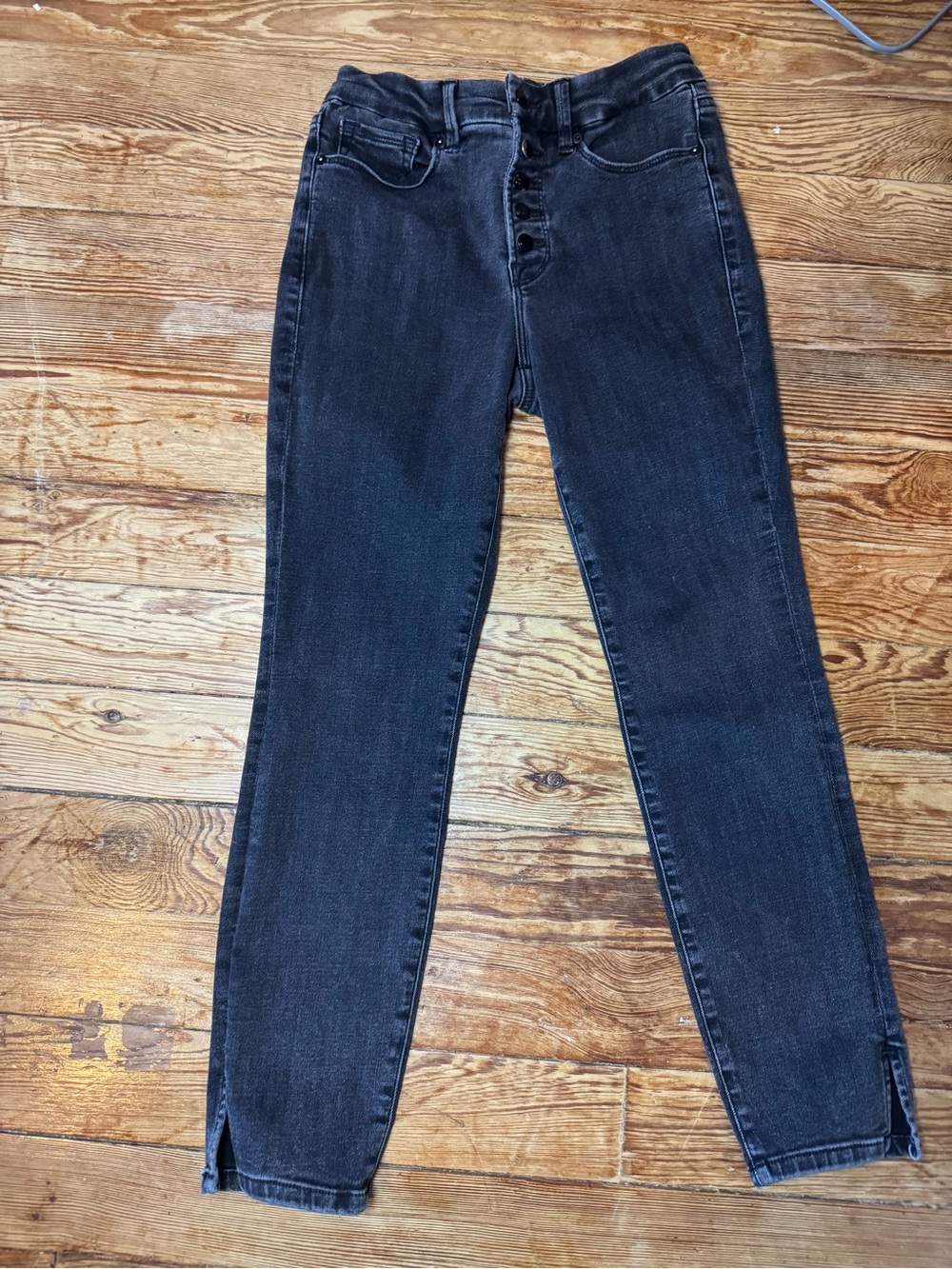 Good American Black Skinny High-Rise Button-Fly Jeans